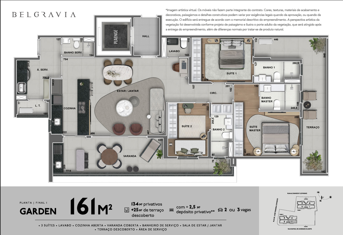 Planta Unidade Garden 161 m²